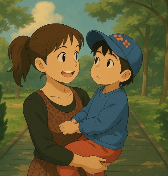 Portrait of Anitha Moorthy with her son